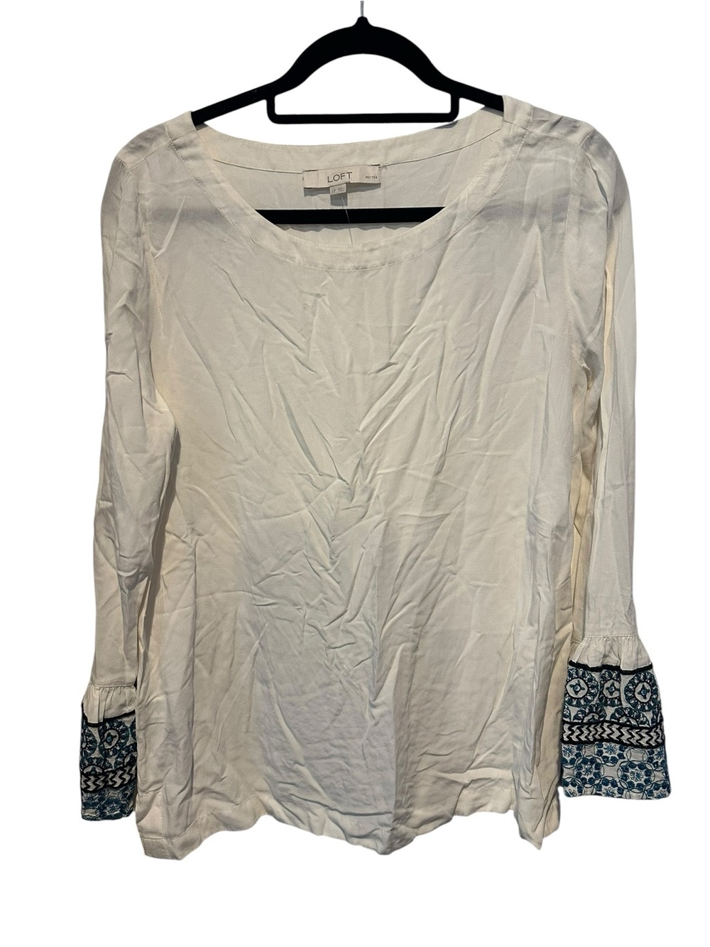 LOFT Petite Long-Sleeve Tunic with Blue Embroidered Cuffs
